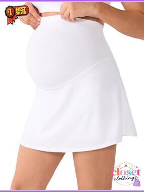 MOMANDA A-Line Maternity Tennis Skirt High-Waisted with Built-In Lining